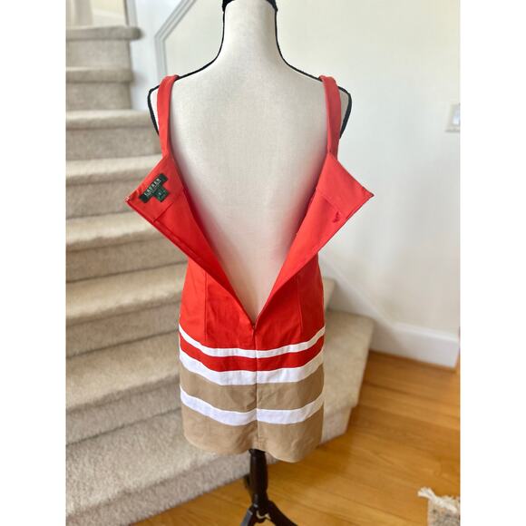 Ralph Lauren Orange Tan & White Stripe Nautical Square Neck Sheath Dress - Picture 4 of 8